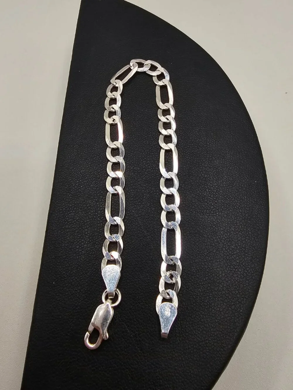 Sterling Silver 925 High Polished Figaro Bracelet 5.6mm 8 inches